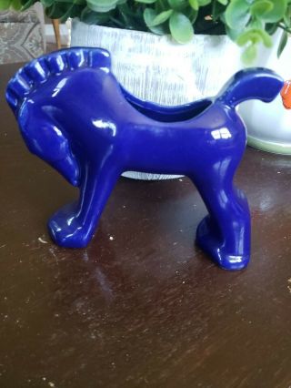 Vintage Mcm Ca Pottery Stretch Blue Horse Pony Flower Vase Planter Unmarked 5 "