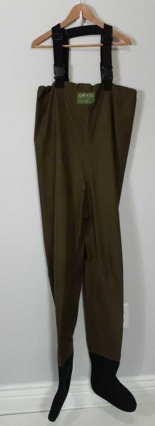 Vintage Orvis Chest High Fly Fishing Waders Size M Neoprene Foot Army Green
