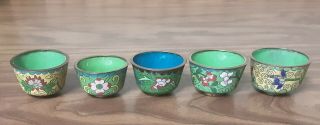 Vintage Antique Chinese Cloisonne Set Of 5 Tea Assorted Cups –.