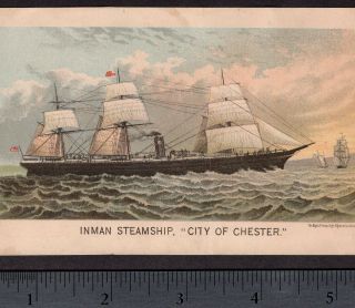 Inman Line Steamship City Of Chester Ship Ny Victorian Advertising Trade Card