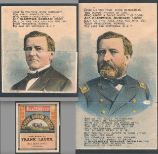 President U.  S.  Grant & S.  J.  Tilden 19th Century Tobacco Card Bull Durham Novelty