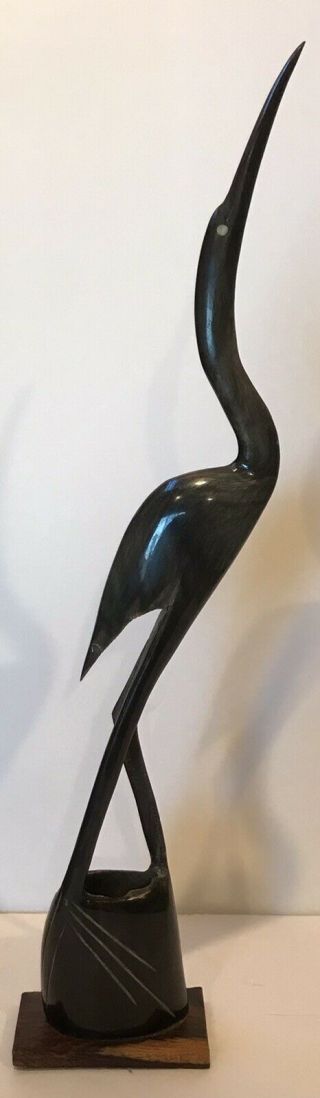 Vintage Carved Horn Bird Stork/heron/crane/egret Sculpture 15 3/4”