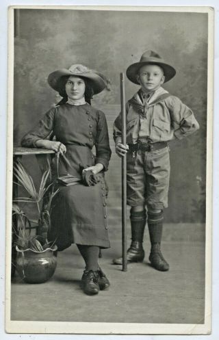 1908 Rp Npu Postcard Brother Sister Boy Scout Full Uniform Fashion Clothes L408.