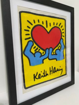 Framed Keith Haring Authentic Painting On Vintage Paper Signed Stamped Rare