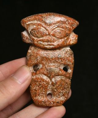 3 " Old Chinese Hongshan Culture Jade Carving Sun God Statue Pendant Amulet