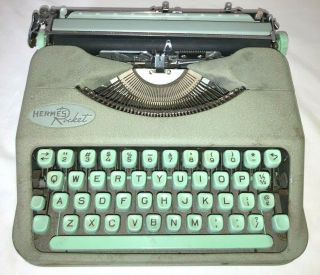 Vintage Hermes Rocket Seafoam Green Portable Typewriter,  Case