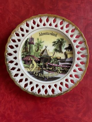 Vintage 1960s Disneyland Adventureland Souvenir Plate Lattice Lace Edge