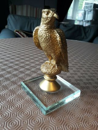 Vintage Brass Eagle On Glass Base Desk Top Ornament 19cm High Plus Wood From Uae