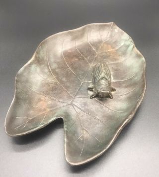 Vintage Bronze Leaf Lilly Pad With Fly Japan Marked Trinket Dish Boho Ring Dish