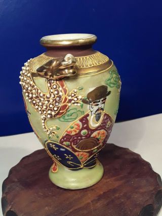 Vintage Japanese Satsuma Morriage Dragon Vase Celadon Green