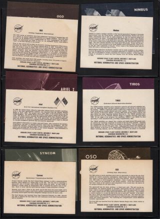 1960s NASA Goddard Space Flight Center satellite types,  set of collector cards 2