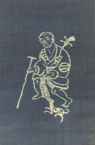 Japanese Hanging Scroll Kakejiku Embroidery Old Man White Line Antique I456
