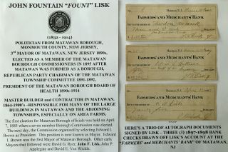 3rd Mayor Matawan Bourough Nj Commissioner Builder Document Signed 3 Checks 1898