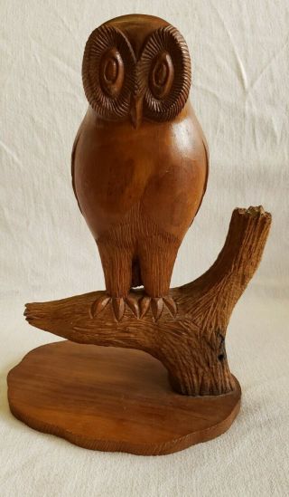 Vintage Handmade Hand Carved Wooden Owl Figurine Wood Carving 13 " Art Figure