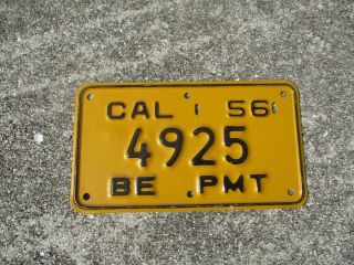 California 1956 Motorcycle Size Be Pmt License Plate 4925