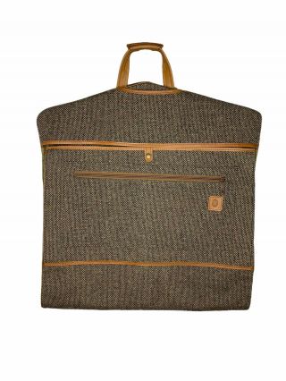 Vintage Hartmann Brown Tweed/leather Trim Suit Garment Bag Hang Up Carrier
