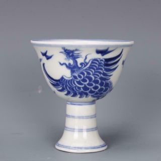 Chinese Blue And White Porcelain China Ming Phoenix Design Liquor Cup 3.  3 Inch