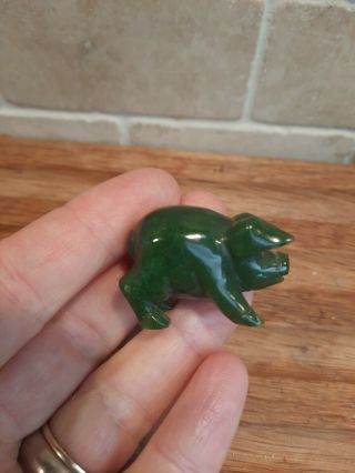 Vintage Miniature Hand Carved Green Jade Stone Pig Figurine Folk Art Lucky