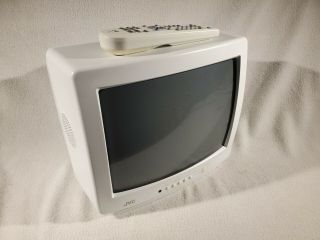 Jvc C - 13711 13 " Crt Tv Great Retro Gaming W/ Remote - White 2000 Vintage 1996
