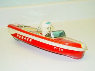 Vintage Yonezawa Japan Tin Litho Runner Boat,  Box,  Friction Toy Vehicle, 2