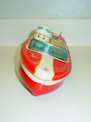Vintage Yonezawa Japan Tin Litho Runner Boat,  Box,  Friction Toy Vehicle, 3