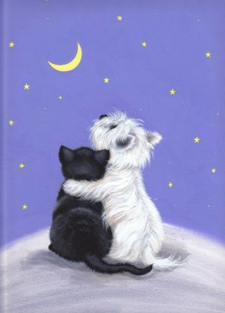 Dogs Westie & Black Cat Ltd Edition Fine Art Print /original Painting S Barratt