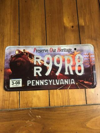 Pennsylvania Preserve Our Heritage Train License Plate Rr99r8 Expired 3/08