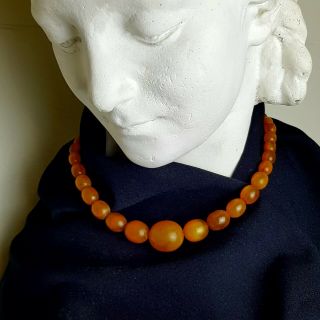 Vintage Natural Amber Necklace,  Butterscotch To Honey Coloured Graduated Beads.
