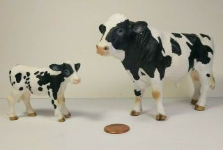 Schleich Holstein Bull And Calf Figures 73527,  Black And White,  Farm Animals