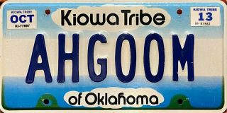 Oklahoma Kiowa Tribe Indian Tribe Vanity License Plate Ahgoom