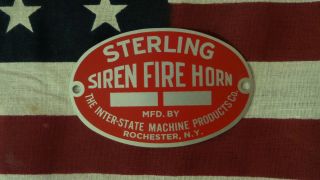 Sterling Fire Horn Type H Hand Crank Siren Inter - State Machine Products Badge