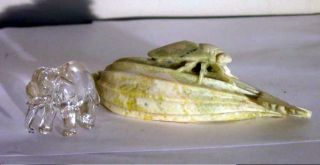 Chinese Hard Stone Carving Of A Cicada On Top Of A Vegie And A Rock Crystal Elep