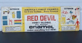 Vtg 60s Red Devil Enamel Paint Store Display Masonite Advertising 2 Sided Sign