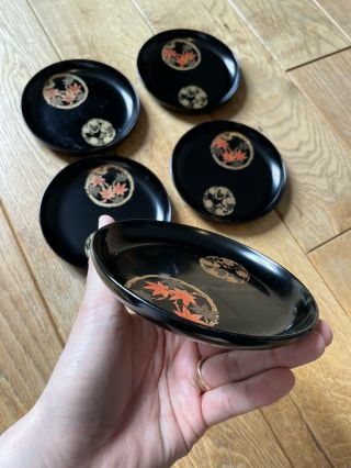Vintage Japanese Lacquerware,  Trinket Plate,  Set Of 5