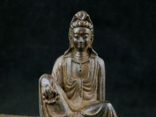 Antique Chinese Brass Hand Made KwanYin On Bench Statue 0014 3