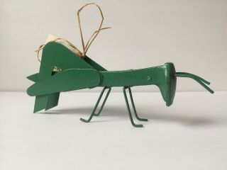 Good Luck Cricket Green Sculpture Iron Handcrafted From A Vintage Railroad Spike