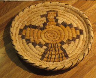Vintage Papago Native American Basket With Eagle Or Thunderbird Design