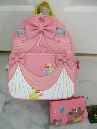 Loungefly Disney Princess Cinderella Pink Dress Mini Backpack & Coin Purse Nwt