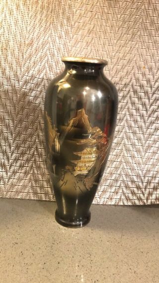 Antique Japanese Mixed Metal Vase Bronze Silver Gold 7.  3”