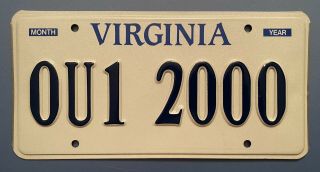 Oklahoma Sooners 1 In Year 2000 Vanity Virginia License Plate Personalized