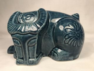 Vintage Blue Ceramic 6” Art Pottery Bull Modernist Style Bohemian Decor