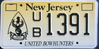 Jersey United Bowhunters License Plate - Very Tough Nj Tag To Find