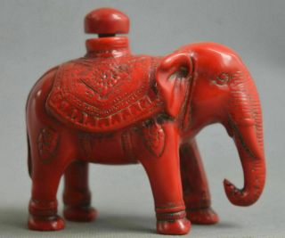 Collectable Handwork Old Coral Carve Cute Elephant Auspicious Noble Snuff Bottle