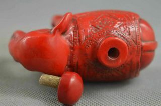 Collectable Handwork Old Coral Carve Cute Elephant Auspicious Noble Snuff Bottle 3