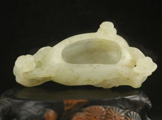 Old Natural Hetian White Jade Hand - Carved Statue Flower Writing Brush Washer