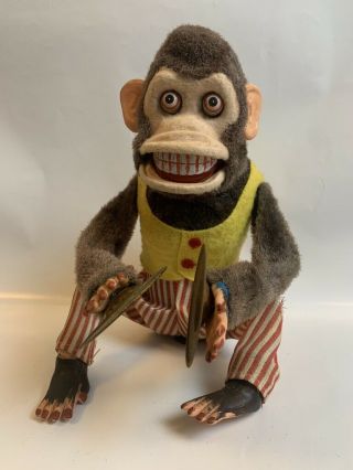 Vintage Jolly Chimp Clapping Monkey Spooky Tin Toy Missing Battery Cover