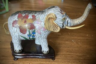 Gorgeous Vtg Cloisonne Elephant Figurine White Brass Red Green Pink Blue Floral
