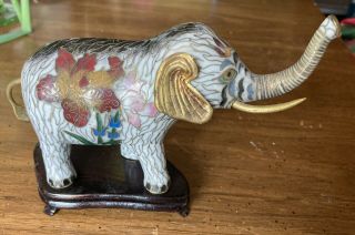 Gorgeous Vtg Cloisonne Elephant Figurine White Brass Red Green Pink Blue Floral 2