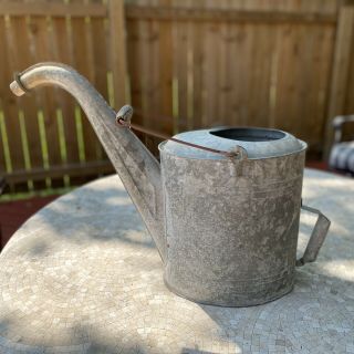 Large Vintage Galvanized Metal Watering Can Long Curved Spout Old Timer No Leak