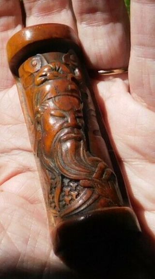 3 3/16 " Center Hole Carved Pendant Chinese Asian Man Figure Amulet Totem? Orient